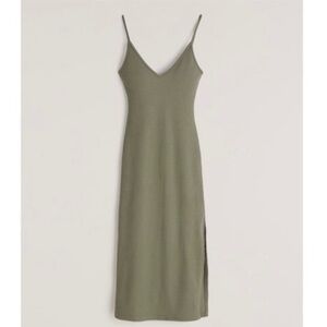 Abercrombie Soft A&F Ribbed Green Dress with Side Slit Small Petite NWOT